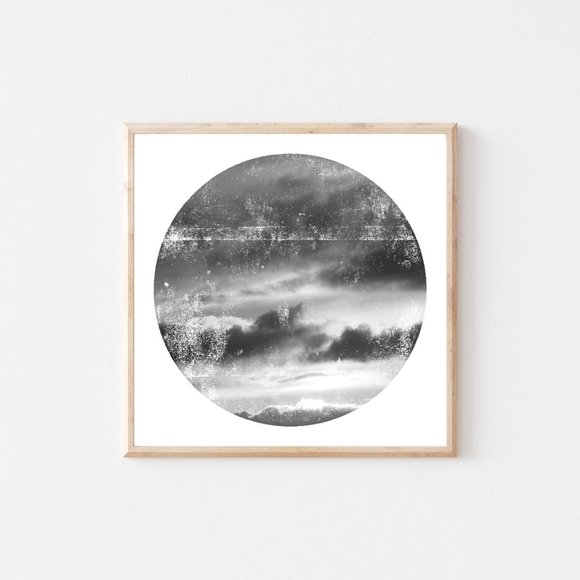 Unframed minimalist 12x12 B&W cloud art print - Picture 2 of 3